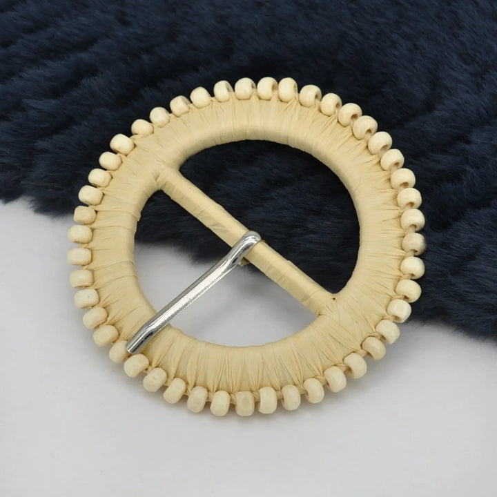 Natural Straw Round Buckle with Metal Pin | 2.5 inches & 3 inches