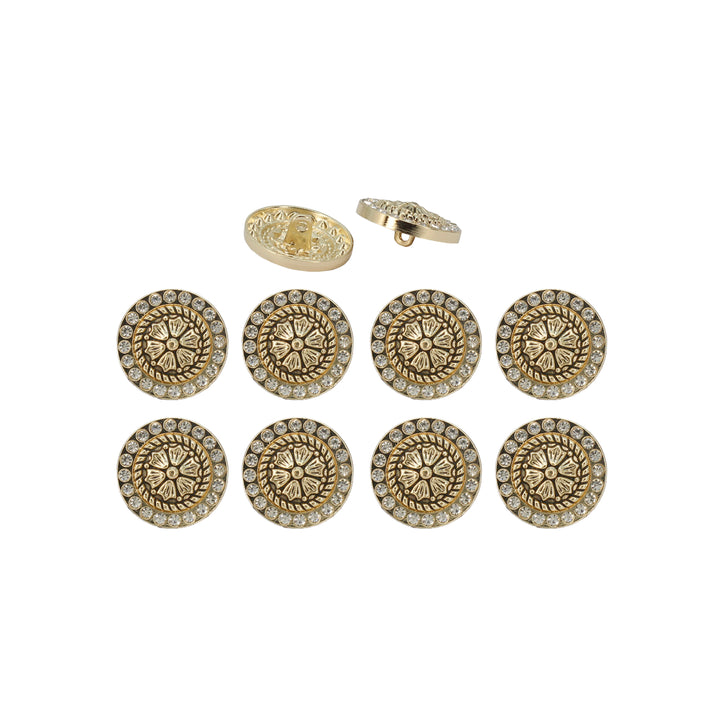 Diamond Surround  Golden Floral  Metal Button