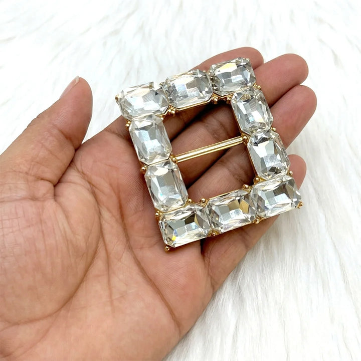 Emerald Cut Crystal Studded Square Belt Buckle