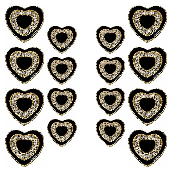 Heart-Shaped Rhinestone Metal Buttons(8 Big + 8 Small)