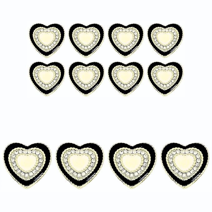 Heart-Shaped Rhinestone Metal Buttons (8 Small + 4 Big)