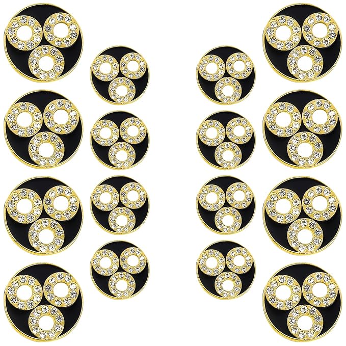 White Metal Buttons with Gold and Diamond Crystal Embellishments(8 Big + 8 Small)