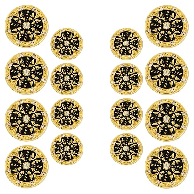 Golden Floral Metal Buttons with White Centers(8 Small + 4 Big)