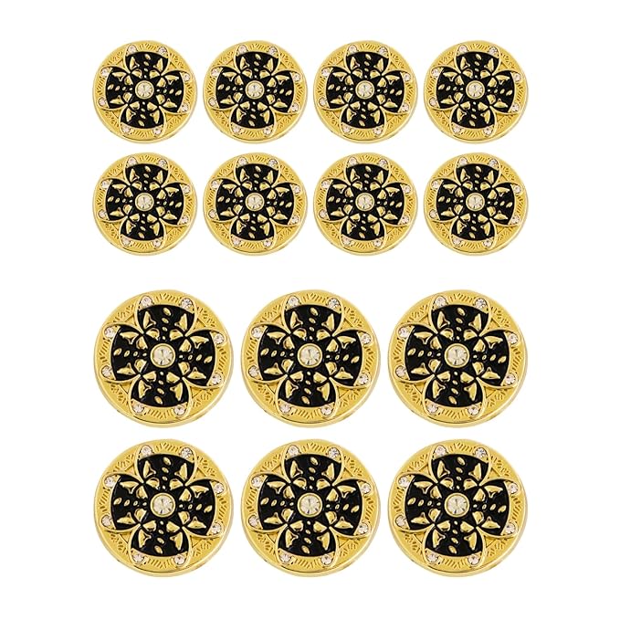 Golden Floral Metal Buttons with White Centers(8 Small + 4 Big)