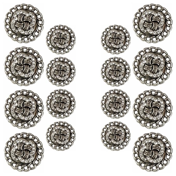 Circular Border Design with Diamond Accents Metal Buttons (8 Small + 6 Big)