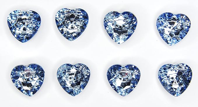 Ani Accessories Diamante Sparkly Heart Shaped 2 Hole Acrylic Button for Coat Hats and Bag DIY Art and Crafts Used Pack of 8 (Aquatic Blue)