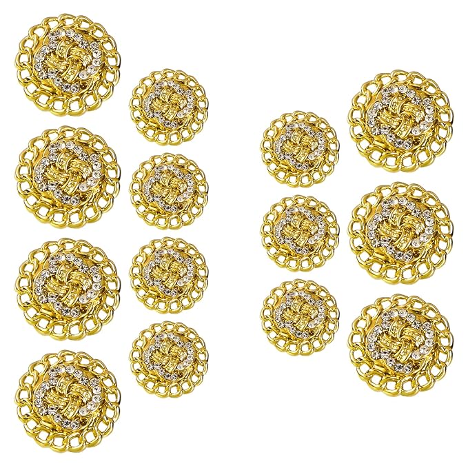 Circular Border Design with Diamond Accents Metal Buttons (8 Small + 6 Big)