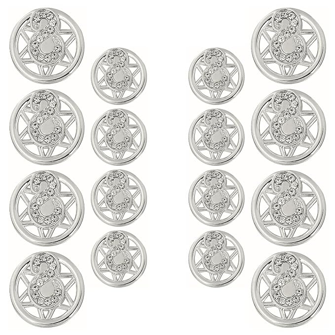 Ornate Star Crystal Silver Metal Buttons (8 Big + 8 Small)