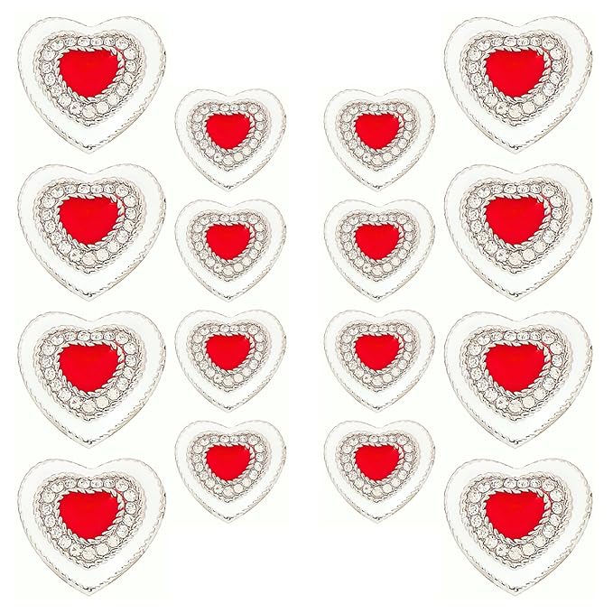 Heart-Shaped Rhinestone Metal Buttons(8 Big + 8 Small)