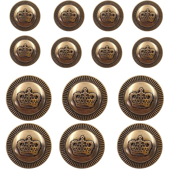 Imperial Emblems Crown Metal Buttons(8 Small + 6 Big)