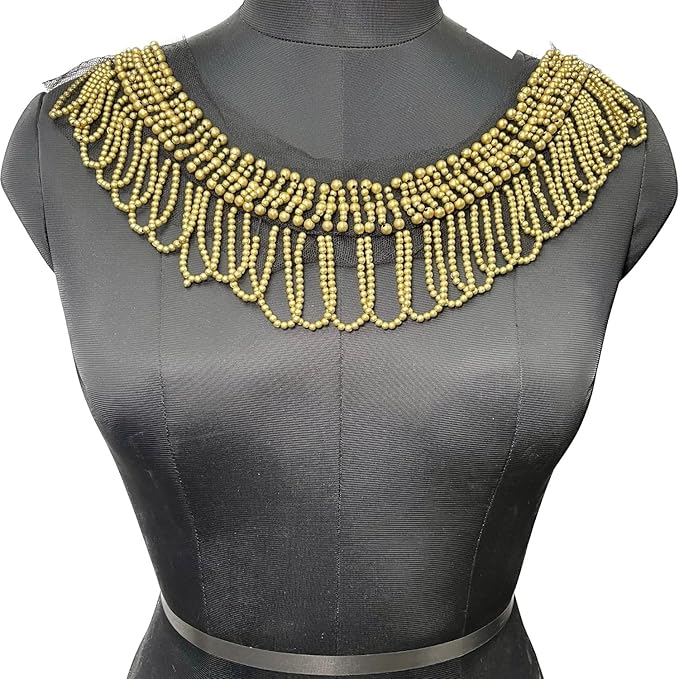 Gold Beaded Fringe Neckline