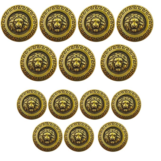 Royal 3D Lion Antique Face Metal Buttons (7 Big + 7 Small)