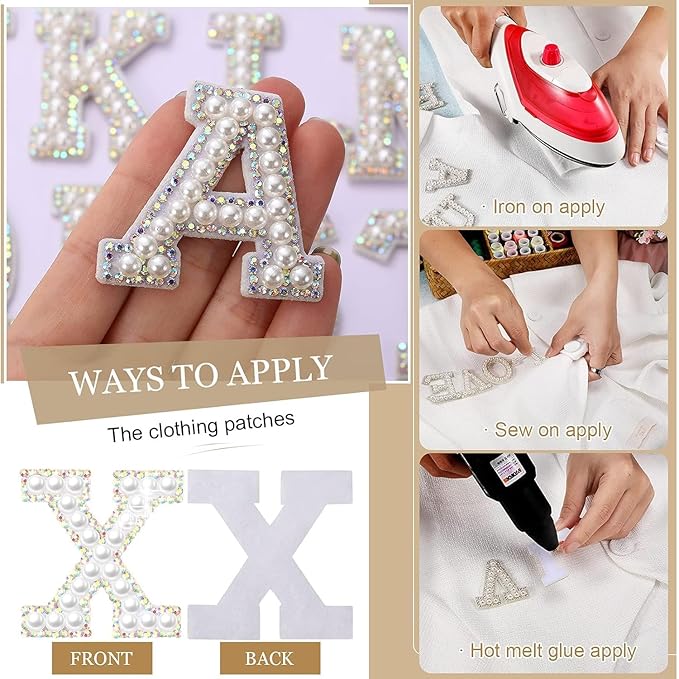 Letter Y White Pearl Rhinestone Hot fix Or Sew Patch