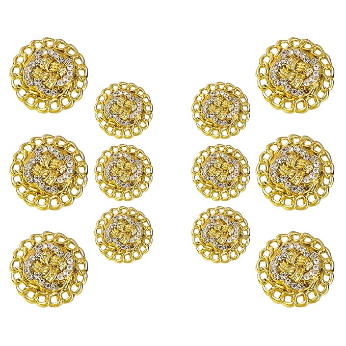 Circular Border Design with Diamond Accents Metal Buttons (8 Small + 6 Big)