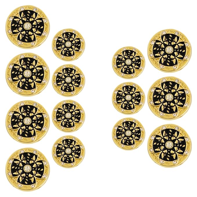 Golden Floral Metal Buttons with White Centers(8 Small + 4 Big)