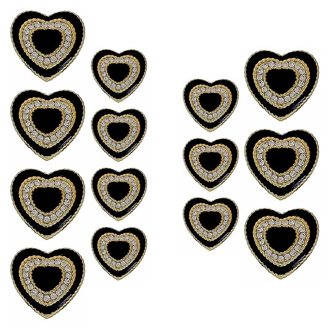 Heart-Shaped Rhinestone Metal Buttons(7 Big + 7 Small)