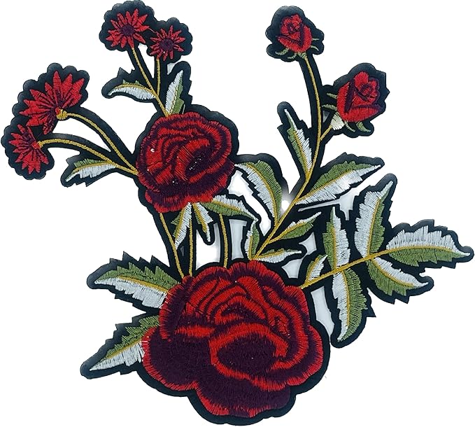 Rose Bunch Flower Embroidered Sew On And Heat Transfer Applique Patch