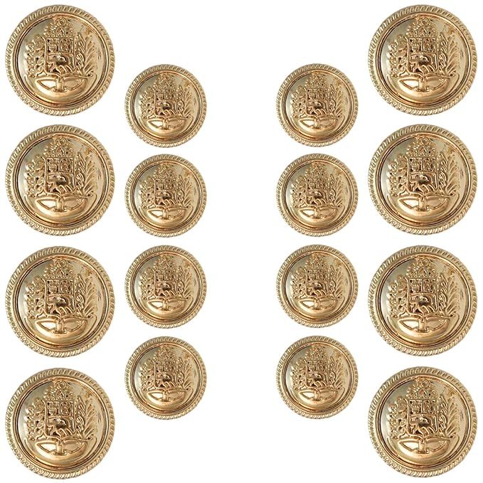 Shining Golden Metal Shank Button for Coat Blazer Suit, Sherwani, and Bandhgala Indian Dresses Sports Coat Uniform Jacket (Pack of 16, Shining Gold)