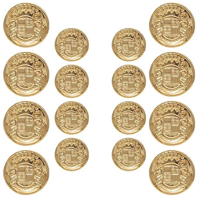 Shining Golden Metal Shank Button for Coat Blazer Suit, Sherwani, and Bandhgala Indian Dresses Sports Coat Uniform Jacket (Pack of 16, Shining Gold)