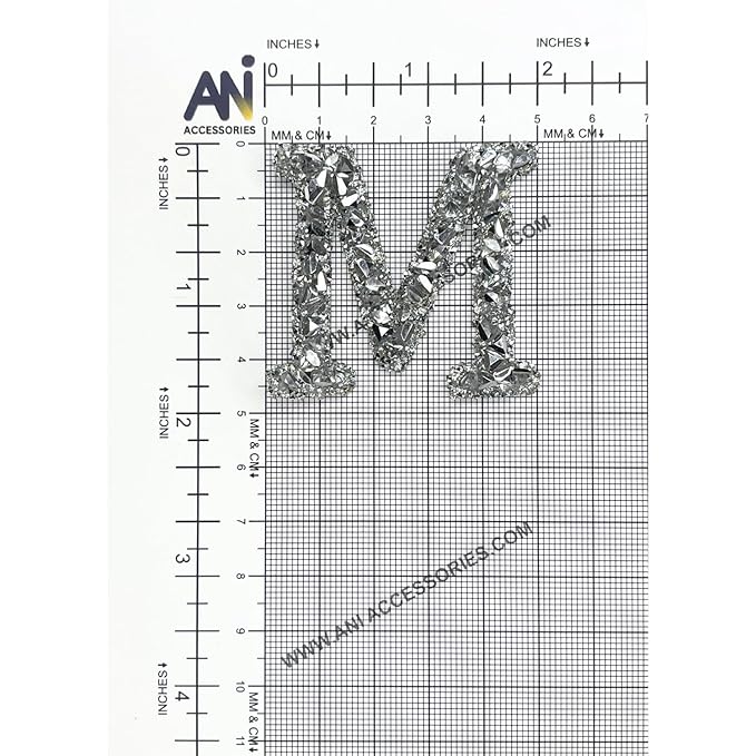 Letter M White Sparkling Rhinestone Patch