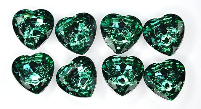 Radiant Dark Green Crystal Heart-Shaped Acrylic Buttons(Pack of 8 Buttons)