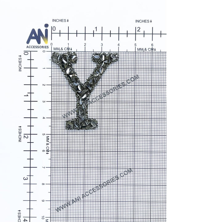 Letter M Black Sparkling Rhinestone Patch