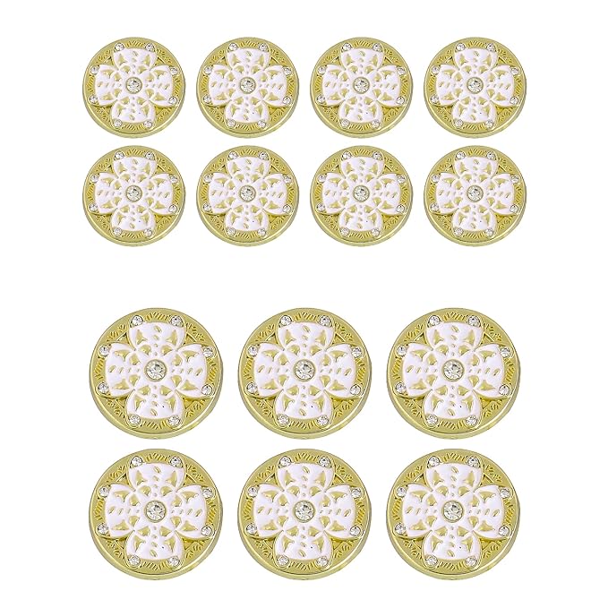 Golden Floral Metal Buttons with White Centers(8 Small + 4 Big)