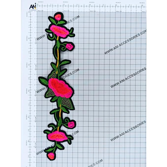 Red Lilly Flower Design Embroidered Heat-Transfer Applique Patch (2 Piece)