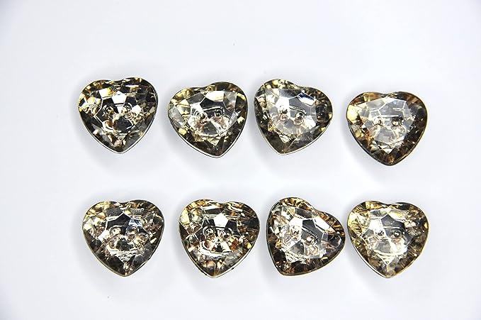 Ani Accessories Diamante Sparkly Heart Shaped 2 Hole Acrylic Button for Coat Hats and Bag DIY Art and Crafts Used Pack of 8 (Vintage Gold)