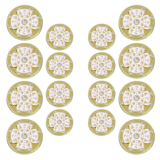 Golden Floral Metal Buttons with White Centers(8 Small + 4 Big)