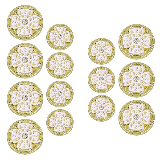 Golden Floral Metal Buttons with White Centers(8 Small + 4 Big)