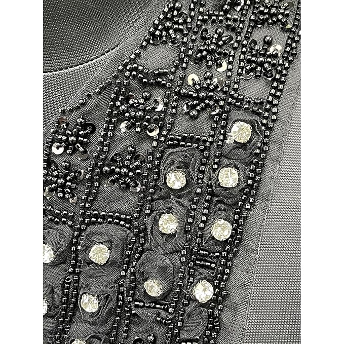 Imported Black Crafting with Crystal Beads Sequins Sewing Neck Applique Sew On Patch Neck Applique Dress Motif Applique Sewing Patch DIY Art & Crafts