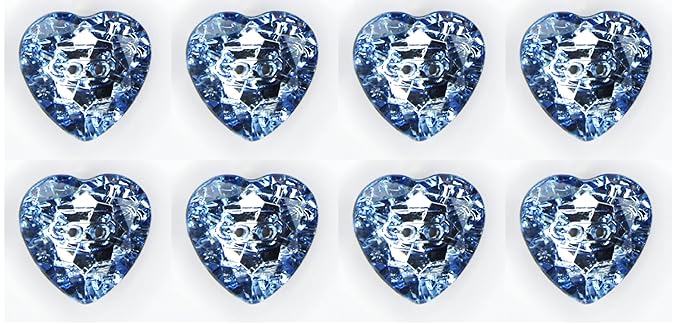 Ani Accessories Diamante Sparkly Heart Shaped 2 Hole Acrylic Button for Coat Hats and Bag DIY Art and Crafts Used Pack of 8 (Aquatic Blue)