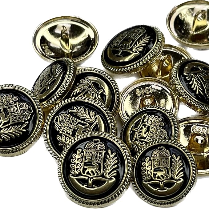 Ani Accessories Metal Button Shank Black Enameled 3D Dinosore Design for Coat Blazer Suit, Sherwani, and Bandhgala Indian Dresses Sports Coat Uniform Jacket (Pack of 16, Black & Golden)