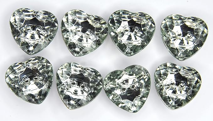 Silver Crystal Heart-Shaped Acrylic Buttons(Pack of 8 Buttons)