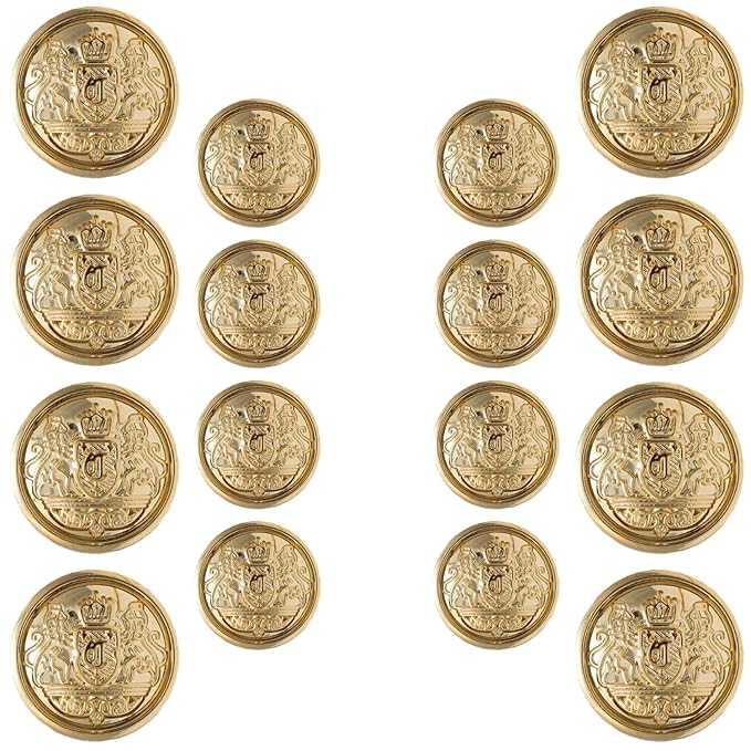 Shining Golden Metal Shank Button for Coat Blazer Suit, Sherwani, and Bandhgala Indian Dresses Sports Coat Uniform Jacket (Pack of 16, Shining Gold)