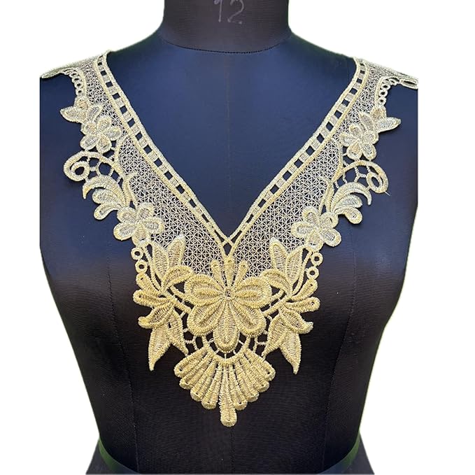 V-Neck Lace Embellishment Zari Neckline