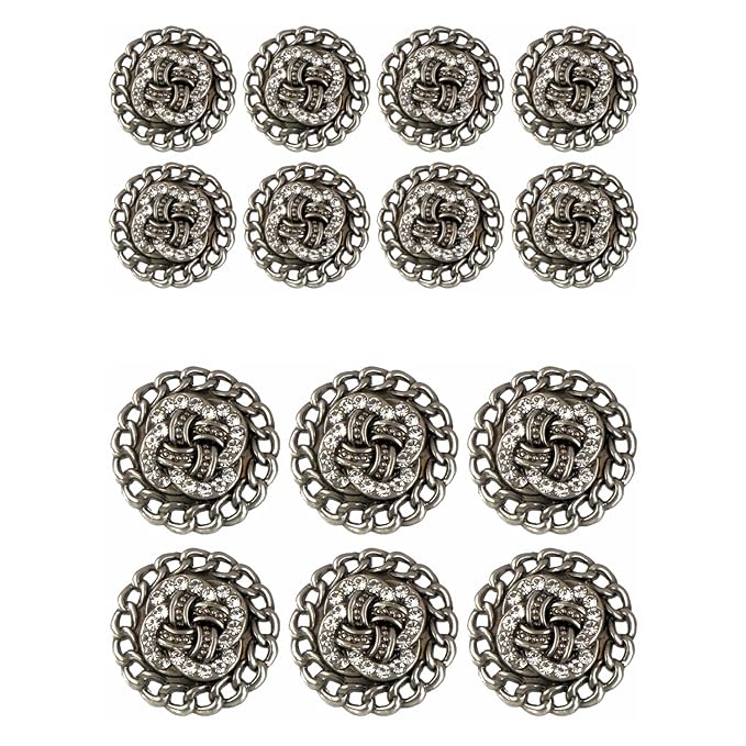 Circular Border Design with Diamond Accents Metal Buttons (8 Small + 6 Big)