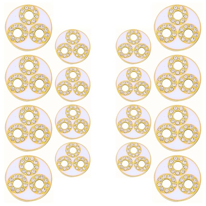 White Metal Buttons with Gold and Diamond Crystal Embellishments(8 Big + 8 Small)