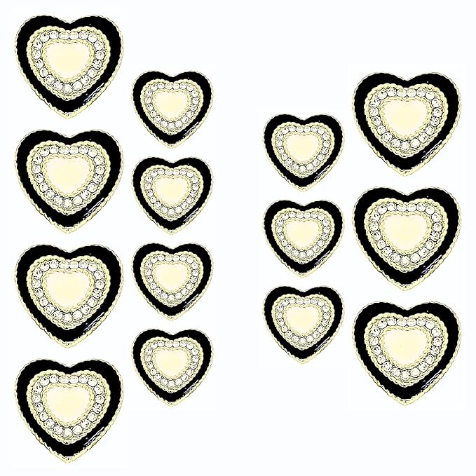 Heart-Shaped Rhinestone Metal Buttons(7 Big + 7 Small)