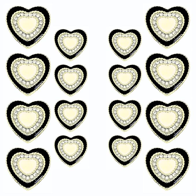 Heart-Shaped Rhinestone Metal Buttons(8 Big + 8 Small)