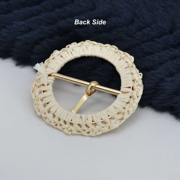 Handwoven Natural Straw Round Raffia Buckle