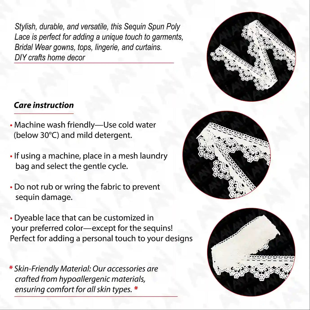 Multiple Flower Sequins Lace Design | 2 Meter