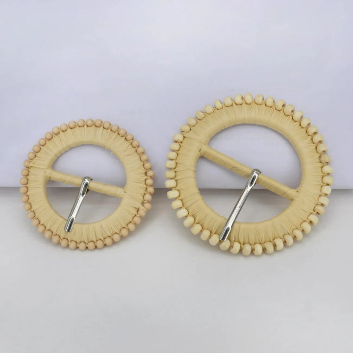 Natural Straw Round Buckle with Metal Pin | 2.5 inches & 3 inches