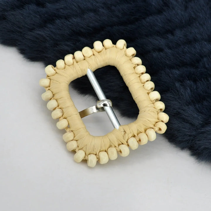 Rectangular Handwoven Straw Raffia Buckle | 2 inches & 3.3 inches