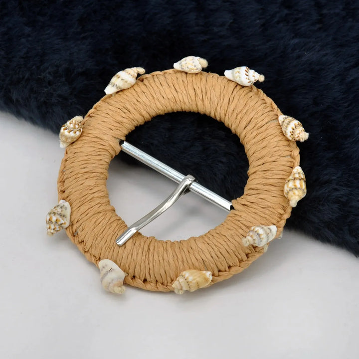 Artisan Straw Circle Raffia Buckle | 3.3 inches (8.3cm)