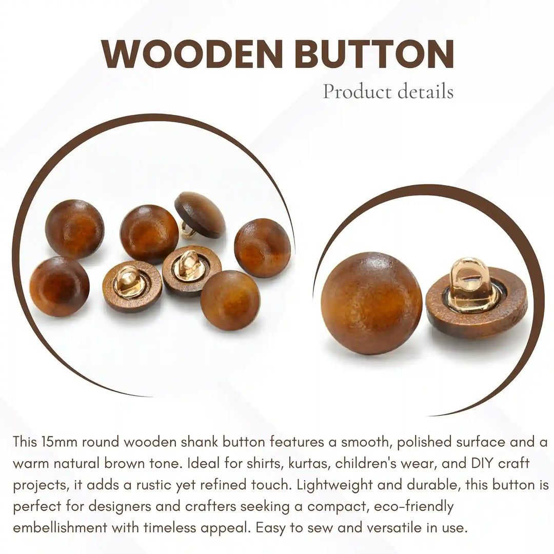 Brown Wooden Button | 12mm