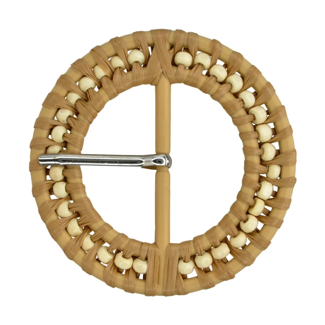Handloom-Inspired Round Raffia Buckle | 3.1 inches (8cm)