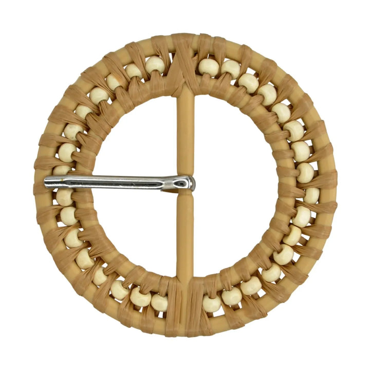 Handloom-Inspired Round Raffia Buckle | 3.1 inches (8cm)