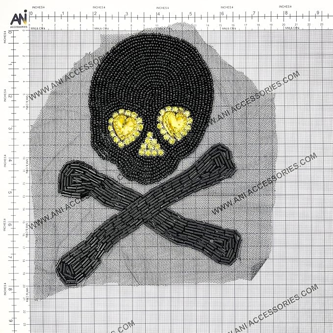 Handmade Stitched Black Beads Pipe Beads Crystal Rhinestone Sew On Patch (Danger Sign)